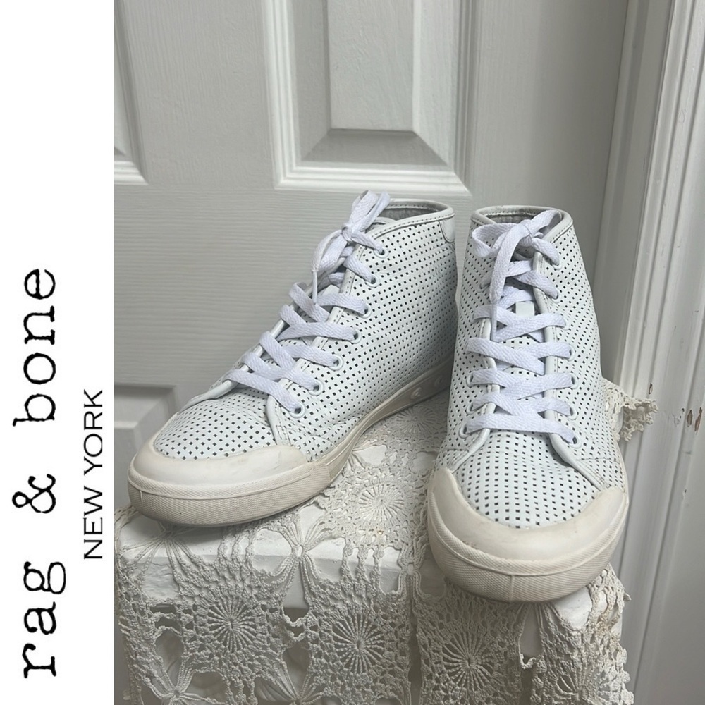 Rag & Bone Standard Issue Laser Cut Perforated High Top Leather Sneakers